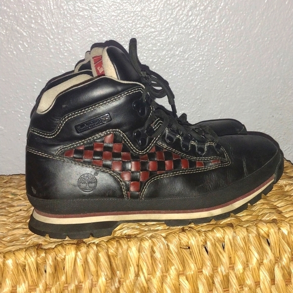 Vintage Leather Black Brown Weave Timberland boots 11 - Picture 1 of 6